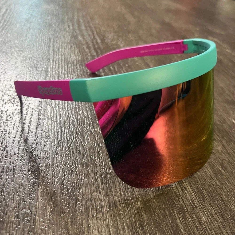 Tipsy Elves Sorbet Sunrise Visor Ski Sunglasses Pink Teal Mirror Lens New